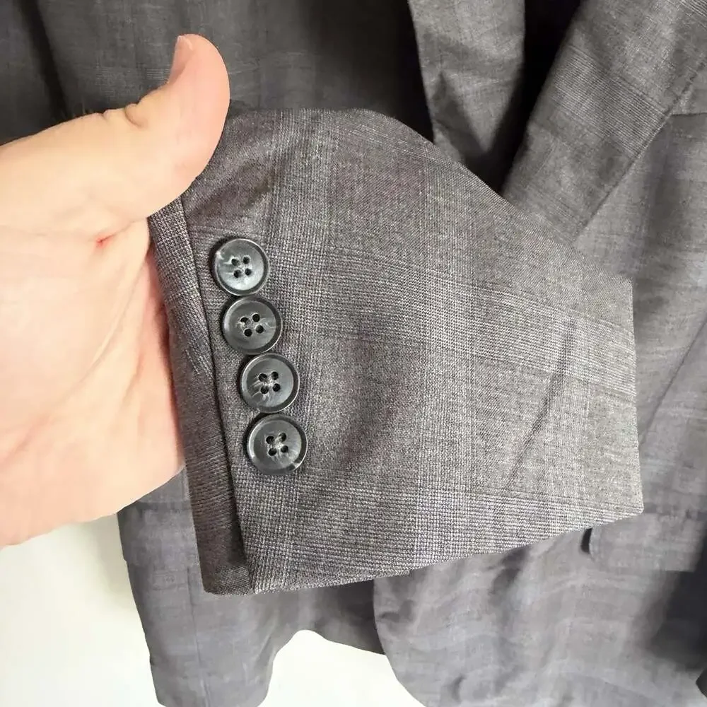 Peter Millar 100% Wool Blazer Sport Coat Size 48T Long Gray Windowpane Business